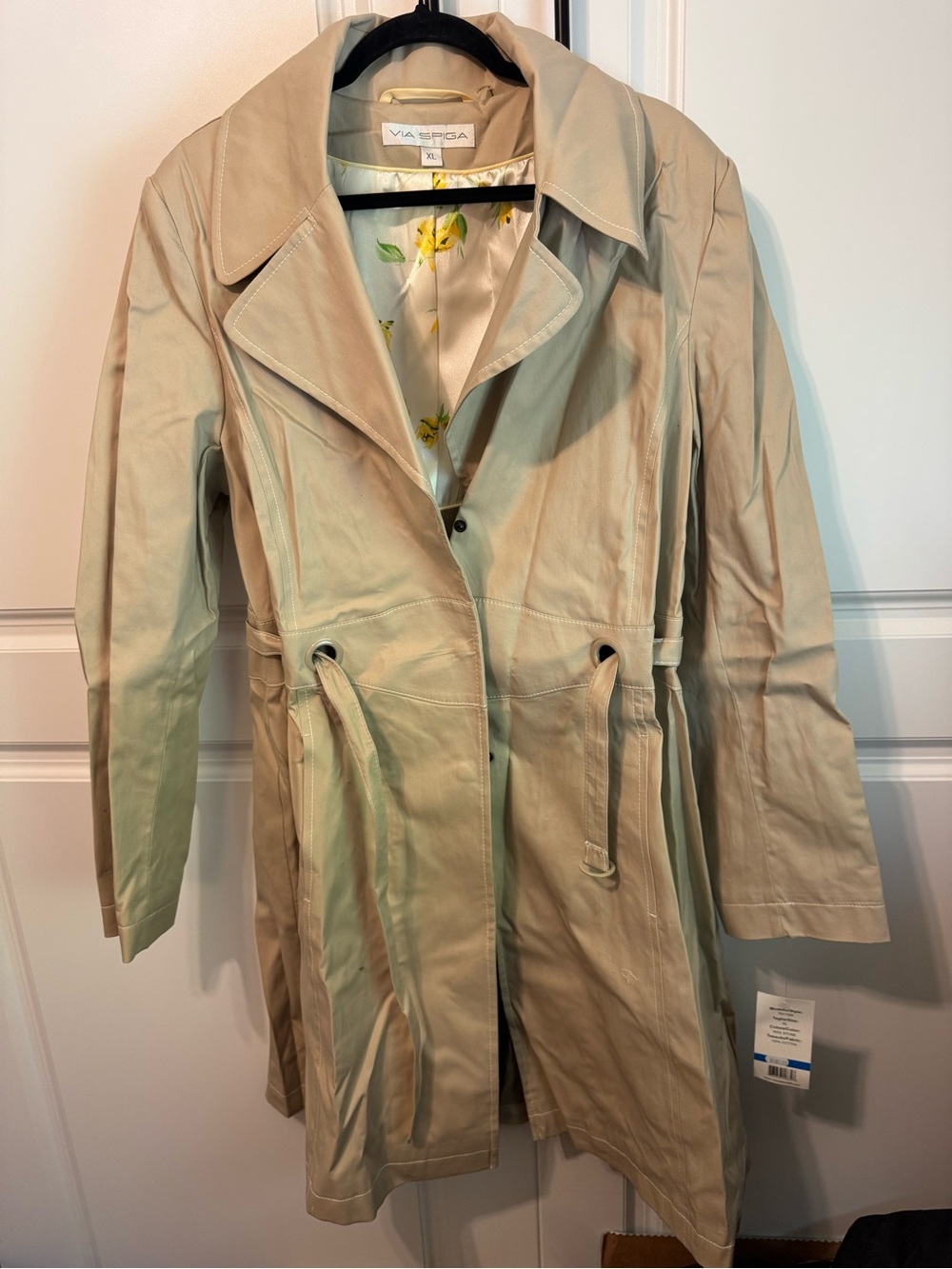 New Via Spiga Light Cream Trench Coat with Waist Tie